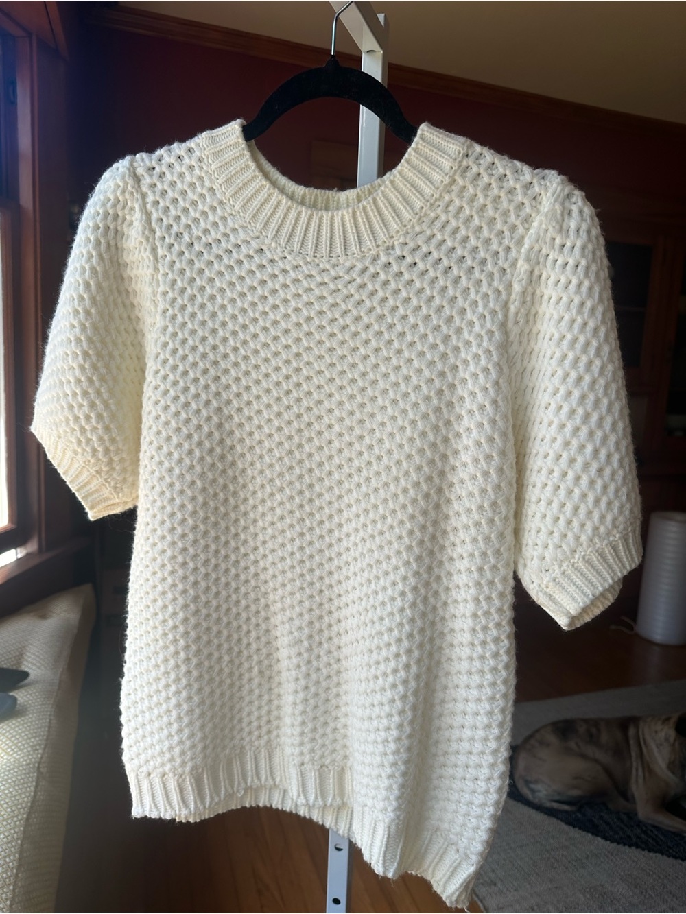 Fate Cream Textured Short Sleeve Crew Sweater